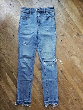 Pilcro Anthropologie High Rise Cigarette Jeans 25 Distressed Raw Hem